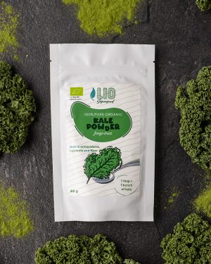 <span>Net Wt. = 2.47 oz (70 g)</span>Freeze-dried organic kale (powder)